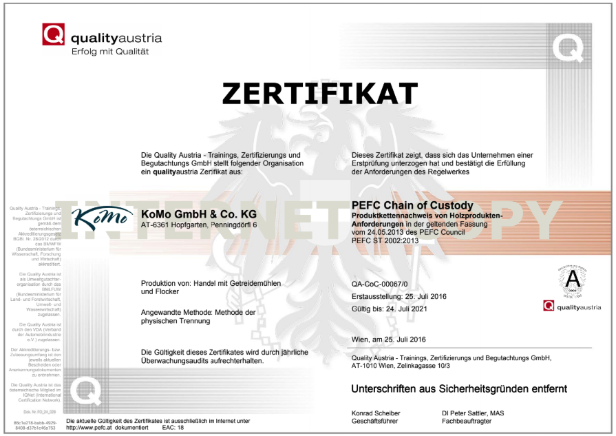 Сертификат качества KoMo